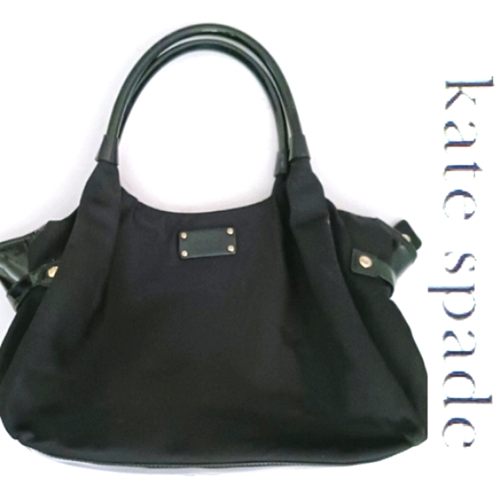Kate Spade New York Stevie Blk Nylon Satchel Blk Patent Trim Blk/White Lining